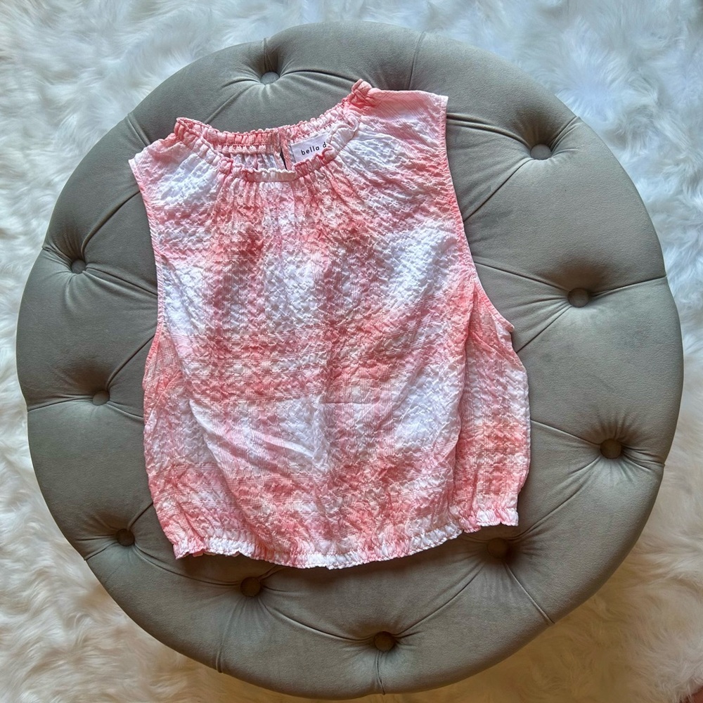 Bella Dahl Cropped Coral/Pink and White Sleeveless Blouse - NWOT
